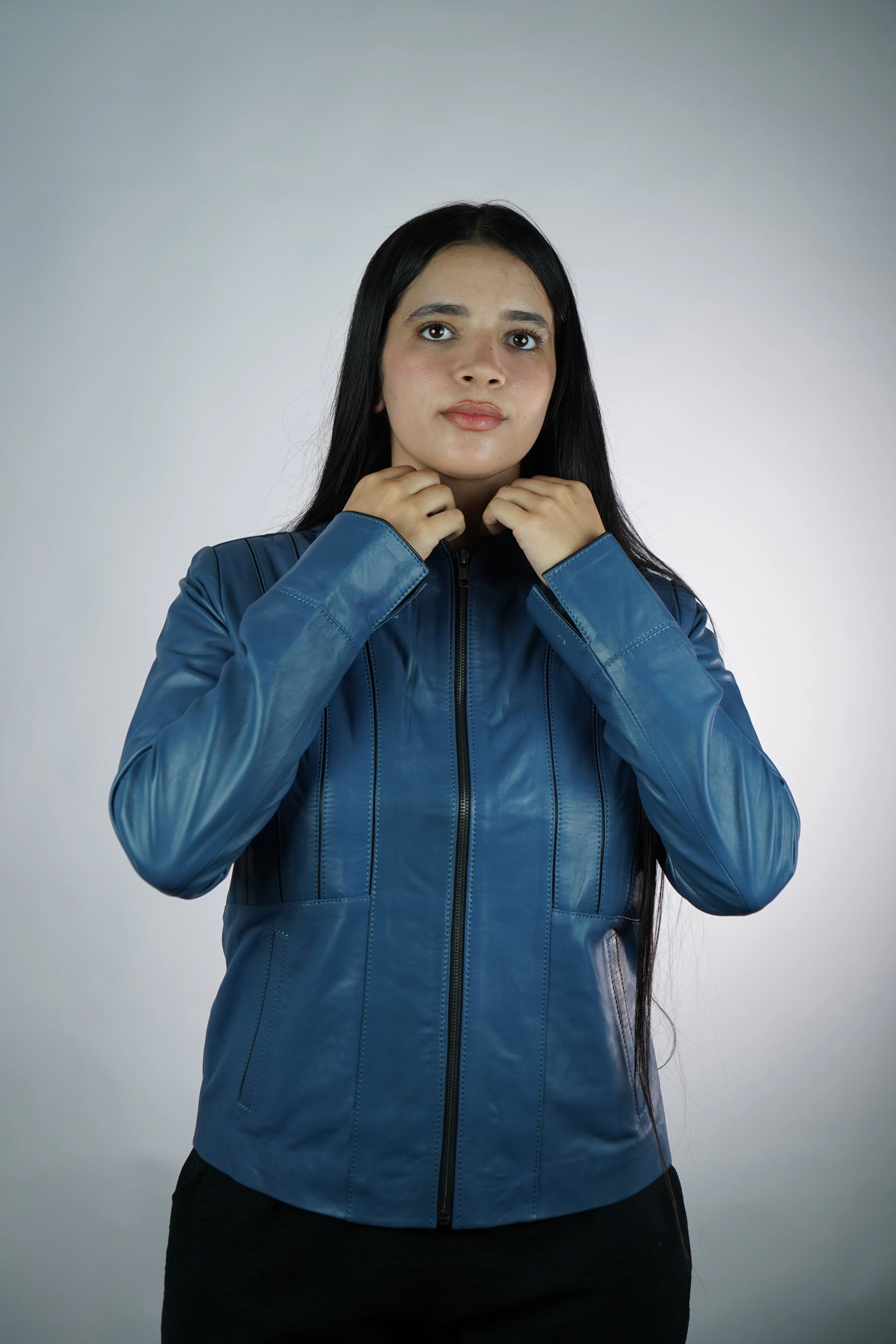 Women’s Leather Jacket – Origin Blue