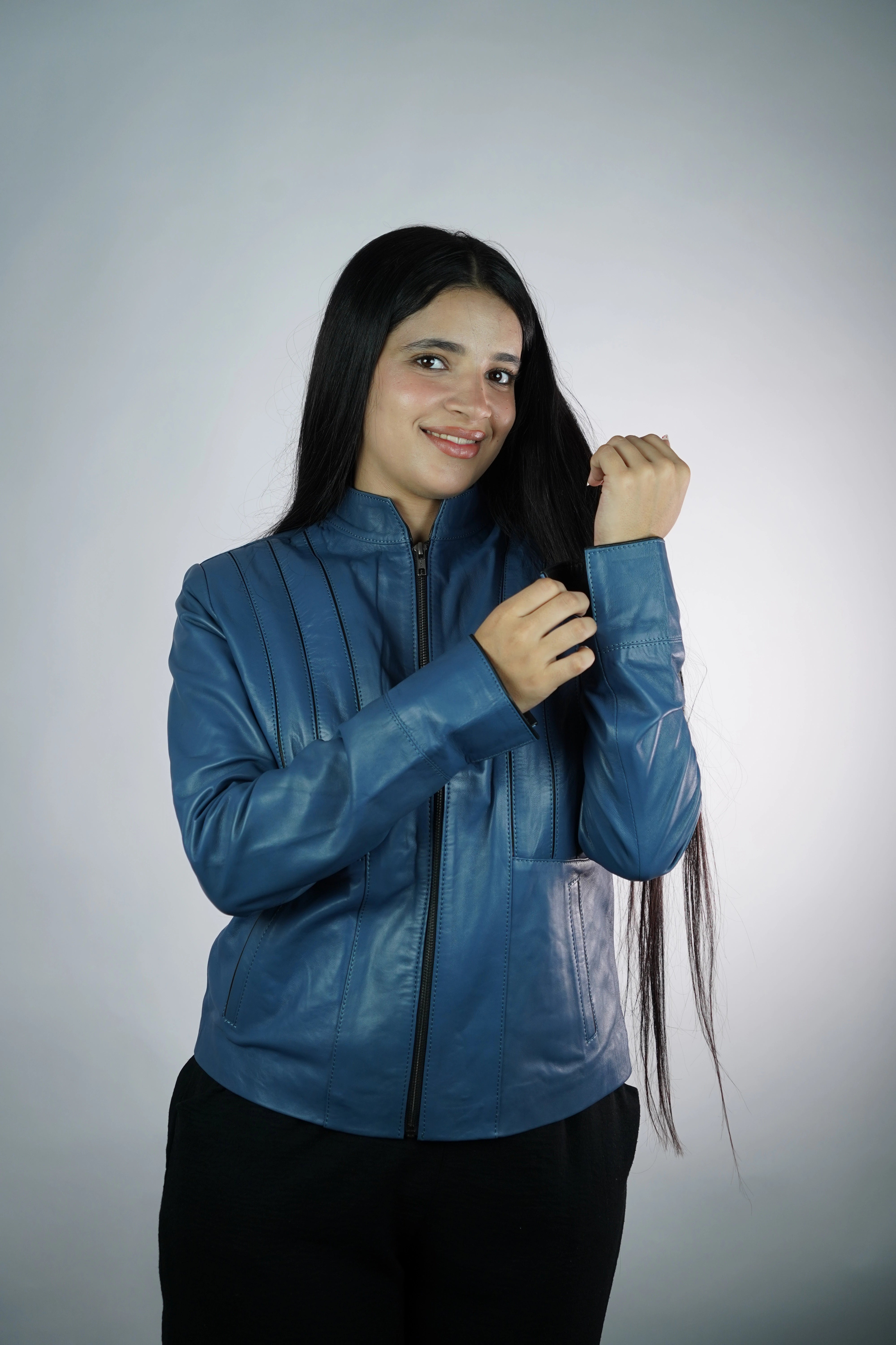 Women’s Leather Jacket – Origin Blue