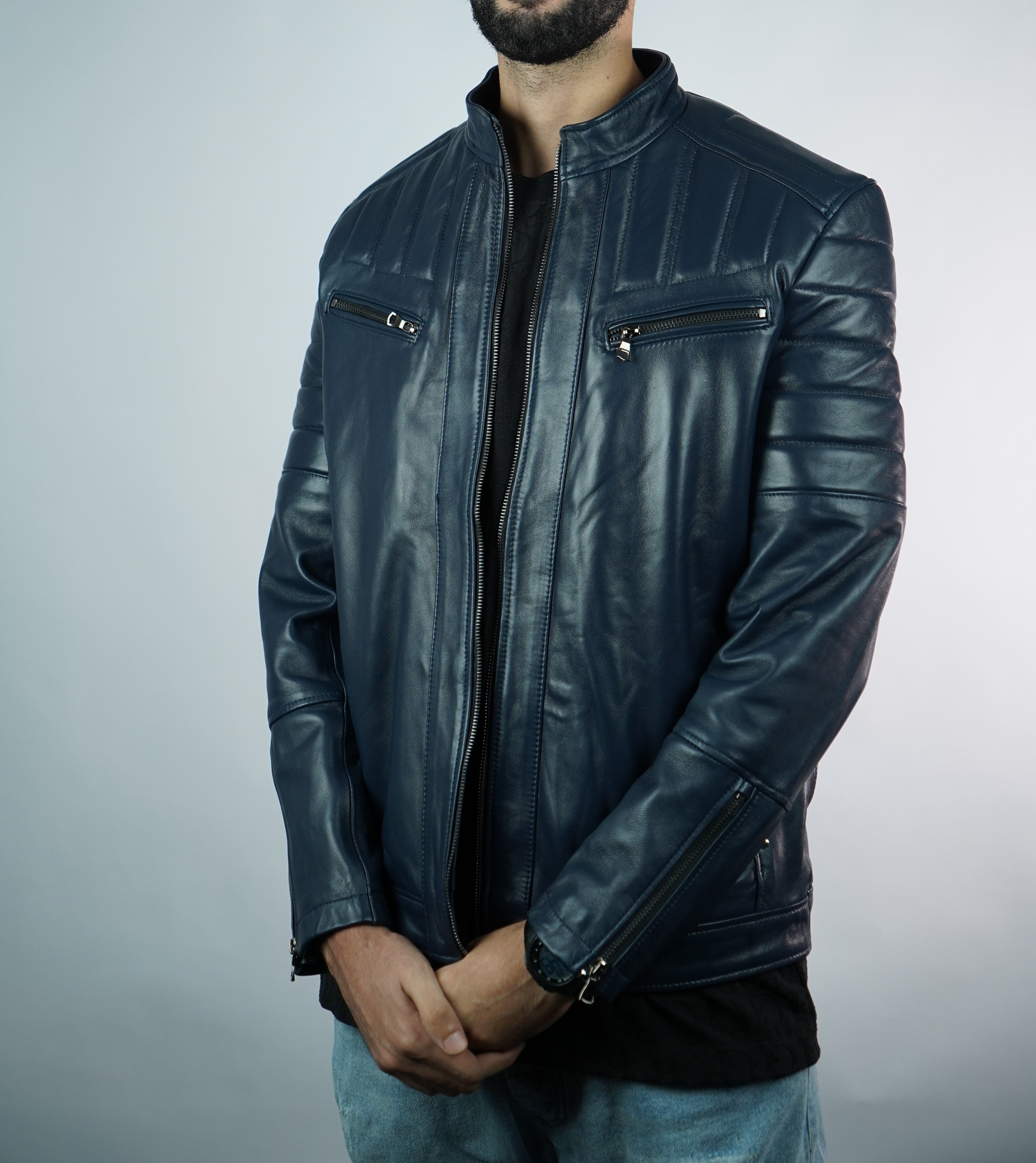 Jacket En Cuii-r Origin Bleu Marrine