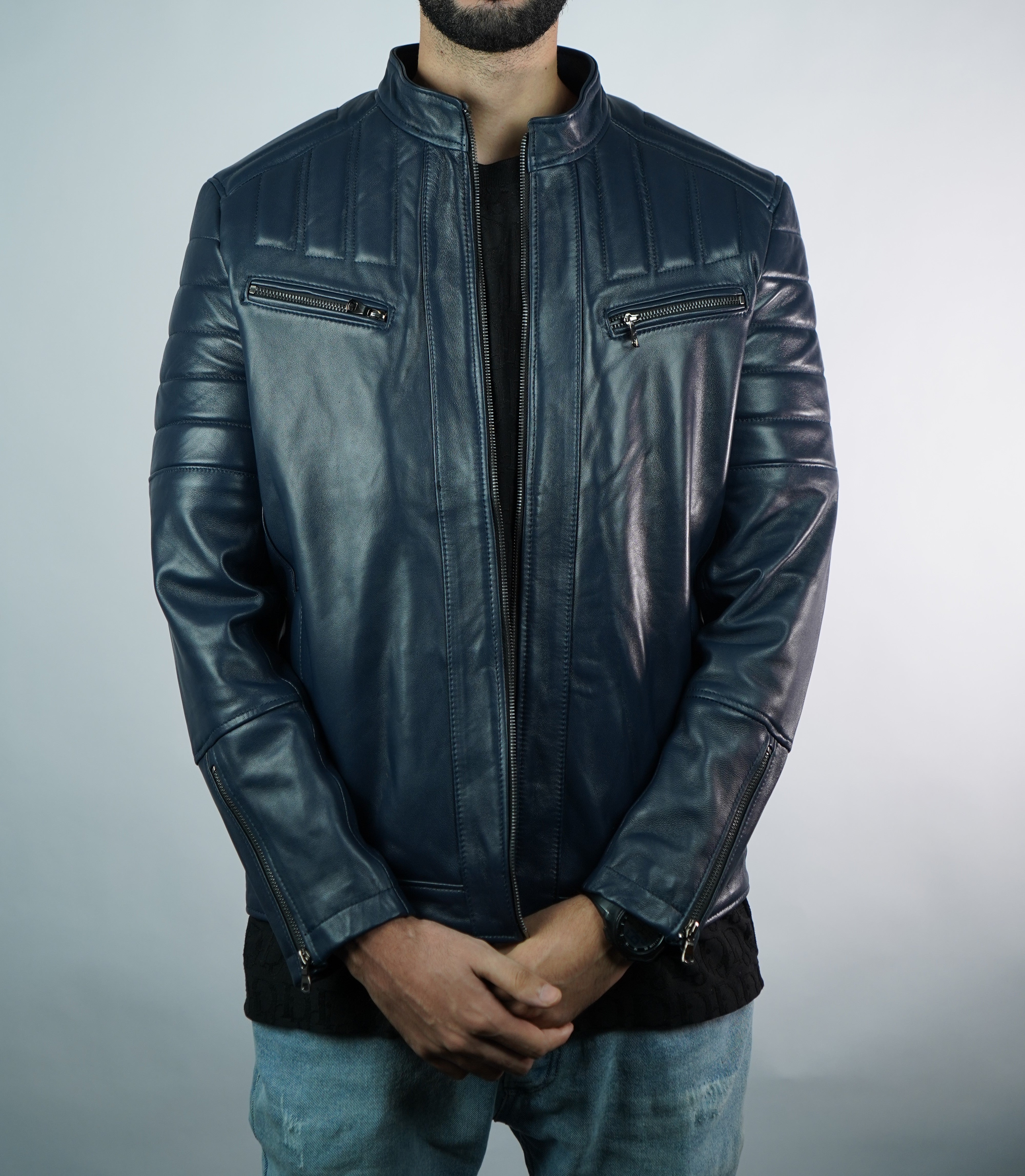 Jacket En Cuii-r Origin Bleu Marrine