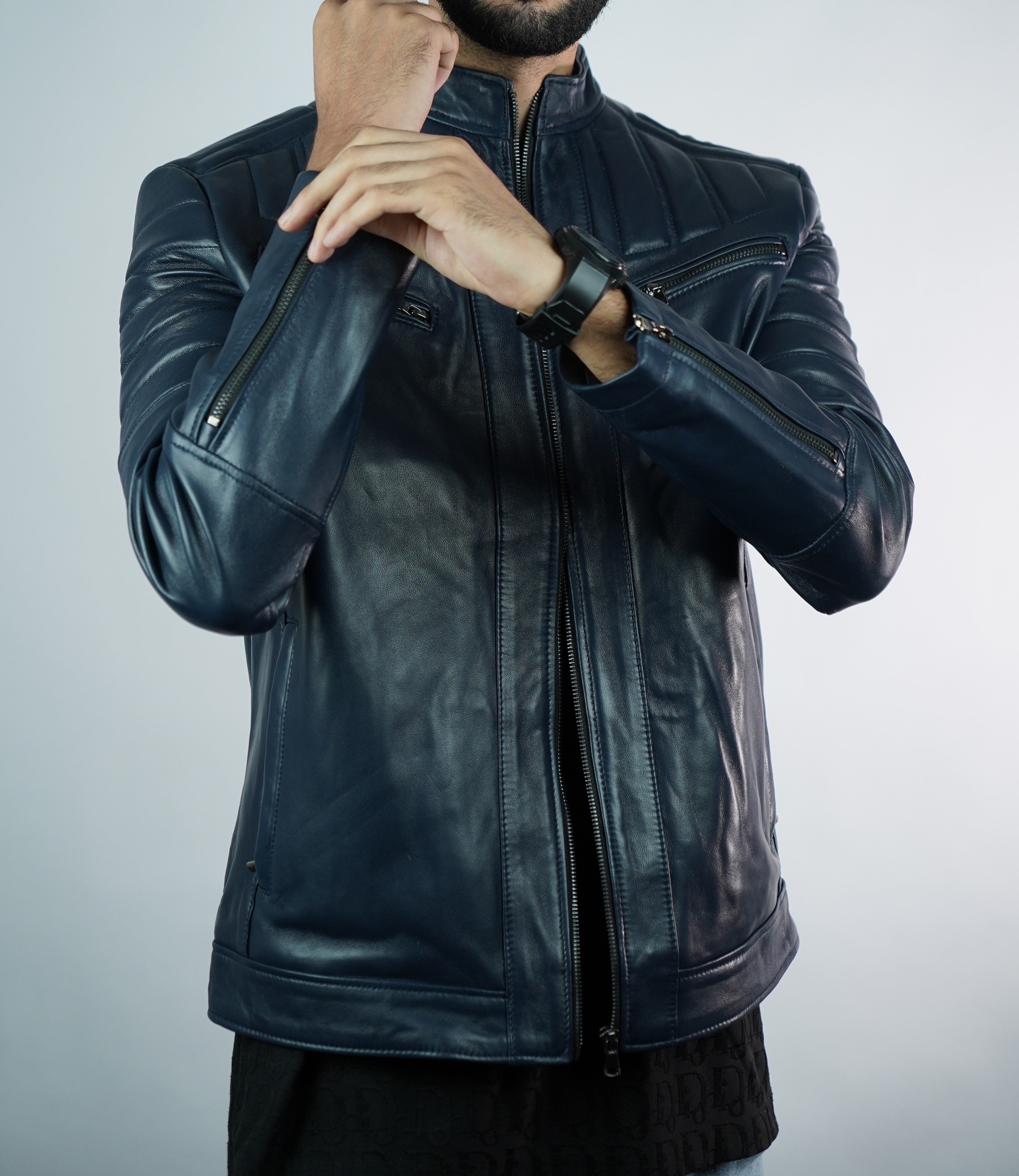 Jacket En Cuii-r Origin Bleu Marrine