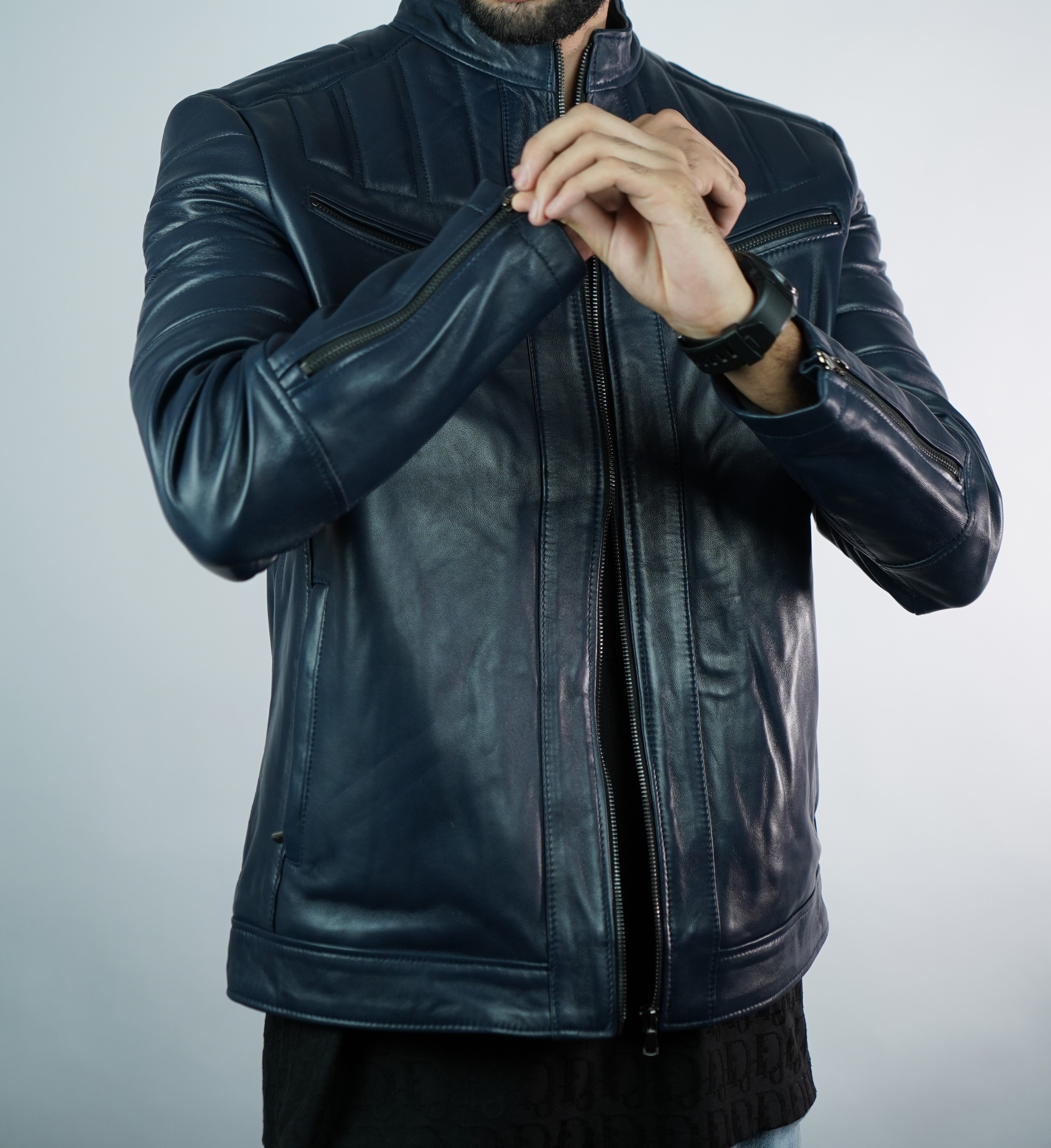 Jacket En Cuii-r Origin Bleu Marrine