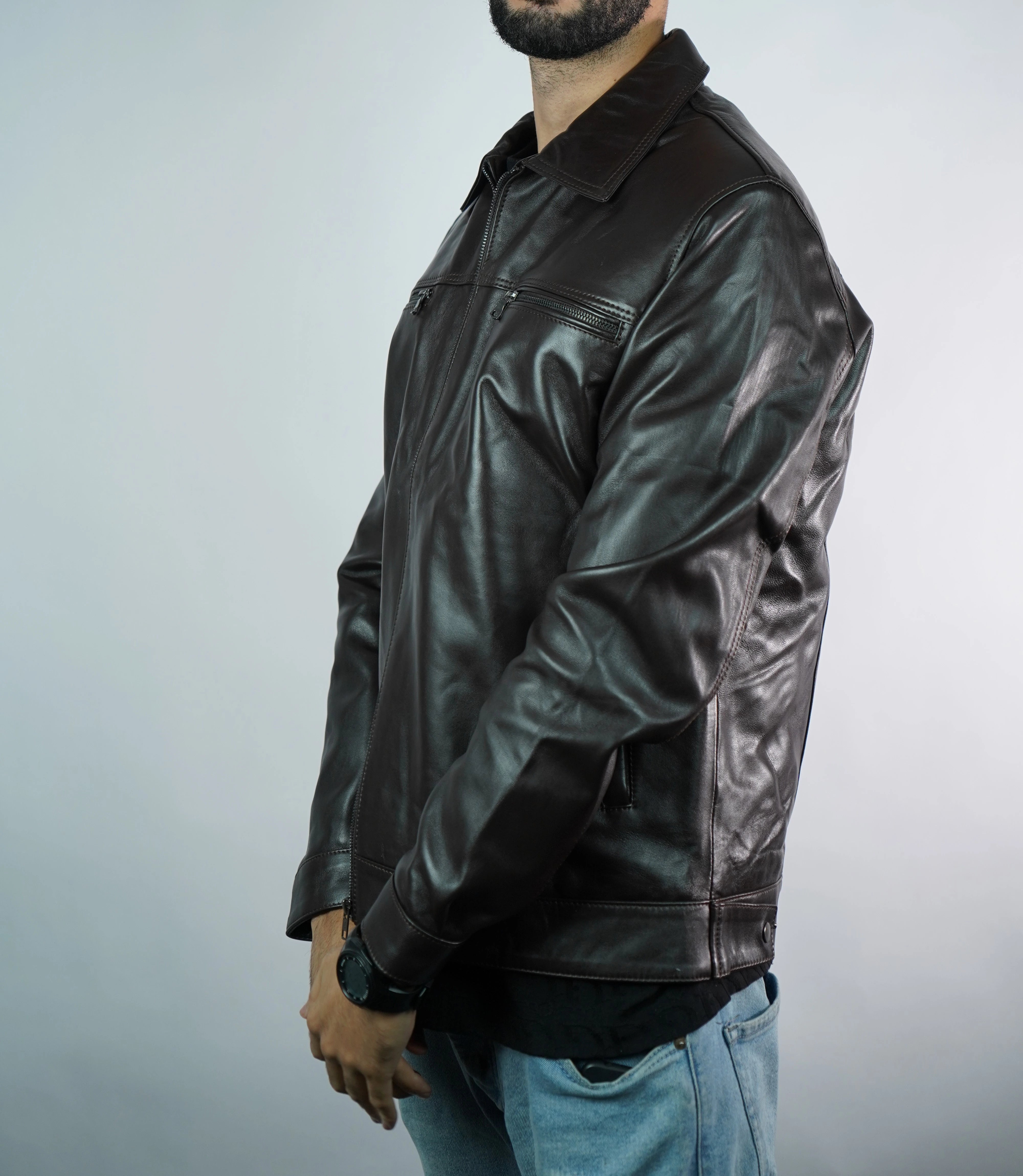 Men’s Classic Black Faux Leather Jacket – Slim Fit Zip-Up